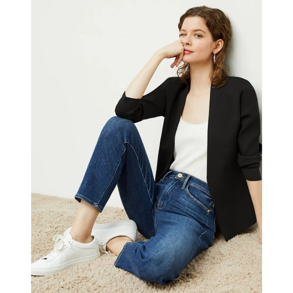 MM. Lafleur Woolf Jardigan Jacket Blazer Stretch Knit Sweater Cardigan Black